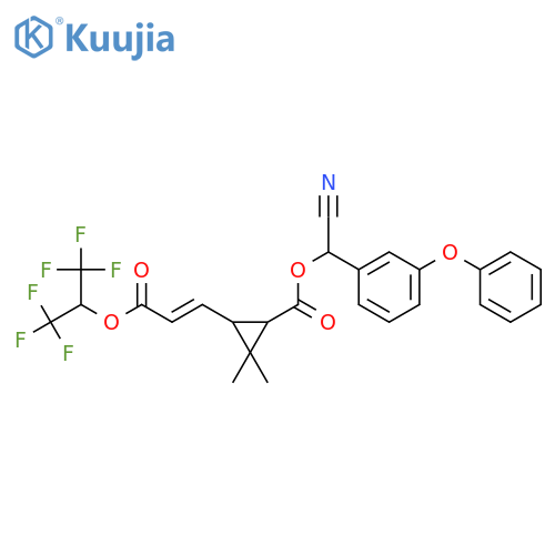 Cyclopropanecarboxylicacid,2,2-dimethyl-3-[3-oxo-3-[2,2,2-trifluoro-1-(trifluoromethyl)ethoxy]-1-propen-1-yl]-,cyano(3-phenoxyphenyl)methyl ester structure