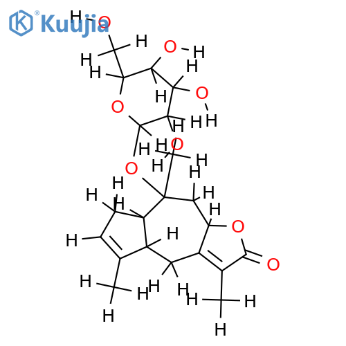 1alpha,5alpha,8betaH-guaia-3,7(11)-dien-8alpha,12-olide-10-O-beta-D-glucopyranoside structure