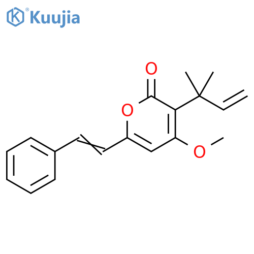 2H-Pyran-2-one,3-(1,1-dimethyl-2-propen-1-yl)-4-methoxy-6-(2-phenylethenyl)- structure