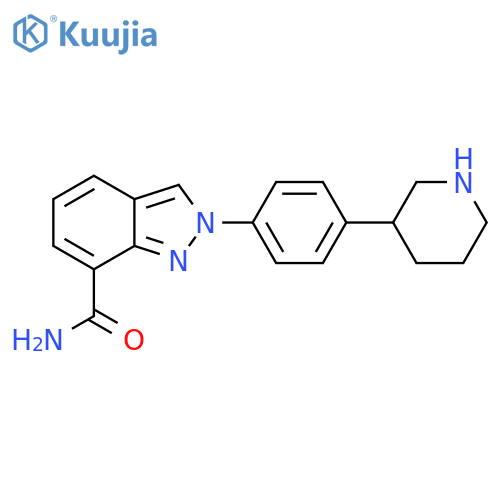 2-[4-(piperidin-3-yl)phenyl]-2H-indazole-7-carboxamide structure