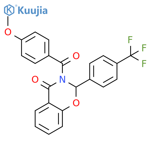 4H-1,3-Benzoxazin-4-one,2,3-dihydro-3-(4-methoxybenzoyl)-2-[4-(trifluoromethyl)phenyl]- structure