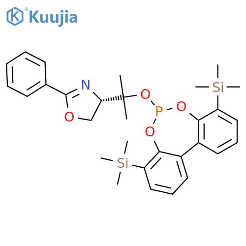 Oxazole, 4-[1-[[4,8-bis(trimethylsilyl)dibenzo[d,f][1,3,2]dioxaphosphepin-6-yl]oxy]-1-methylethyl]-4,5-dihydro-2-phenyl-, (4S)- structure