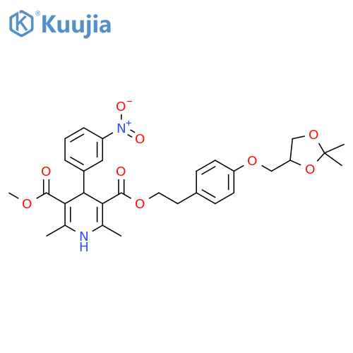 3,5-Pyridinedicarboxylic acid,1,4-dihydro-2,6-dimethyl-4-(3-nitrophenyl)-,2-[4-[(2,2-dimethyl-1,3-dioxolan-4-yl)methoxy]phenyl]ethyl methyl ester structure