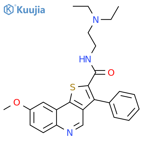 N-[2-(diethylamino)ethyl]-8-methoxy-3-phenylthieno[3,2-c]quinoline-2-carboxamide structure