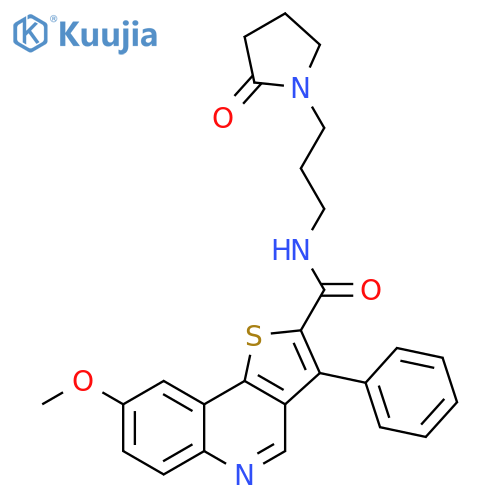8-methoxy-N-[3-(2-oxopyrrolidin-1-yl)propyl]-3-phenylthieno[3,2-c]quinoline-2-carboxamide structure