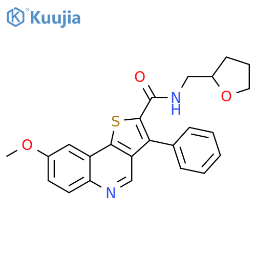 8-methoxy-N-[(oxolan-2-yl)methyl]-3-phenylthieno[3,2-c]quinoline-2-carboxamide structure