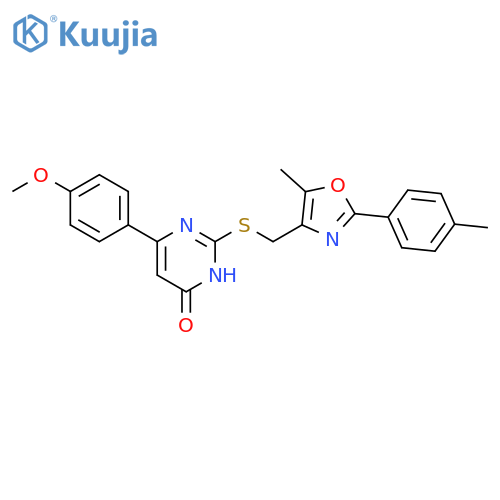 6-(4-methoxyphenyl)-2-({[5-methyl-2-(4-methylphenyl)-1,3-oxazol-4-yl]methyl}sulfanyl)pyrimidin-4-ol structure