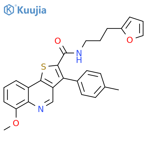 N-[3-(furan-2-yl)propyl]-6-methoxy-3-(4-methylphenyl)thieno[3,2-c]quinoline-2-carboxamide structure