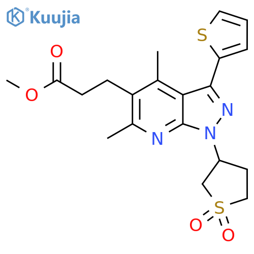 methyl 3-[1-(1,1-dioxo-1lambda6-thiolan-3-yl)-4,6-dimethyl-3-(thiophen-2-yl)-1H-pyrazolo[3,4-b]pyridin-5-yl]propanoate structure