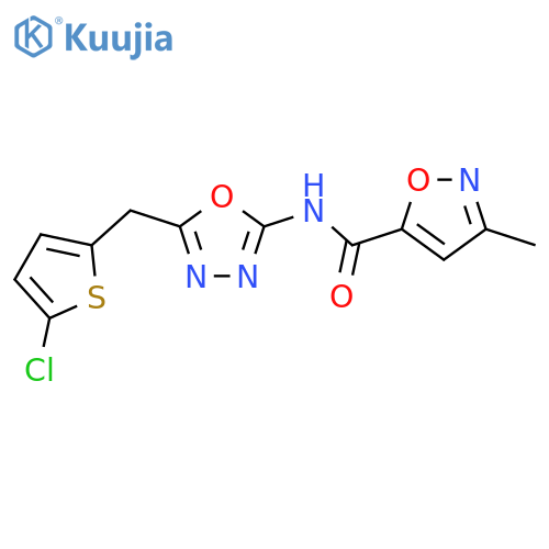 N-{5-[(5-chlorothiophen-2-yl)methyl]-1,3,4-oxadiazol-2-yl}-3-methyl-1,2-oxazole-5-carboxamide structure