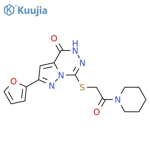 2-(furan-2-yl)-7-{[2-oxo-2-(piperidin-1-yl)ethyl]sulfanyl}-4H,5H-pyrazolo[1,5-d][1,2,4]triazin-4-one structure