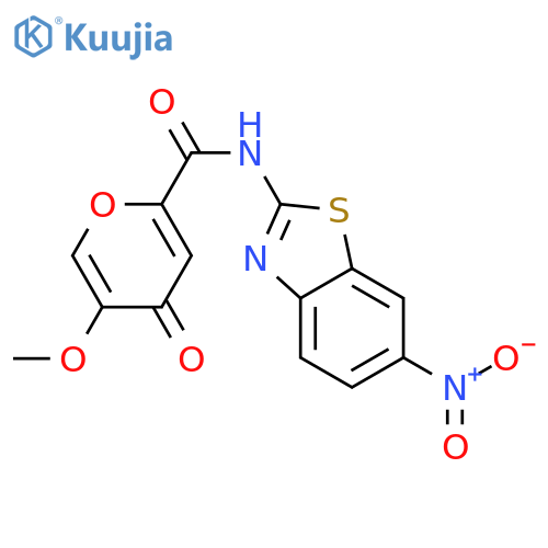5-methoxy-N-(6-nitro-1,3-benzothiazol-2-yl)-4-oxo-4H-pyran-2-carboxamide structure