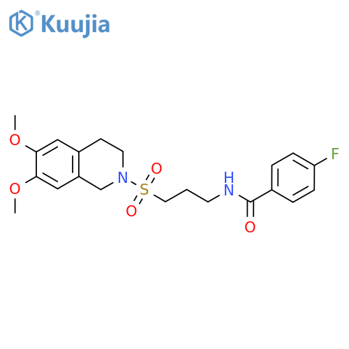 N-{3-[(6,7-dimethoxy-1,2,3,4-tetrahydroisoquinolin-2-yl)sulfonyl]propyl}-4-fluorobenzamide structure