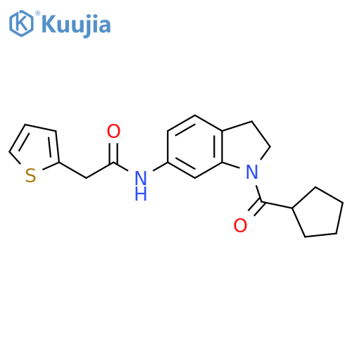 N-(1-cyclopentanecarbonyl-2,3-dihydro-1H-indol-6-yl)-2-(thiophen-2-yl)acetamide structure