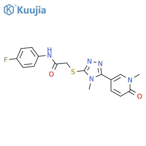 N-(4-fluorophenyl)-2-{[4-methyl-5-(1-methyl-6-oxo-1,6-dihydropyridin-3-yl)-4H-1,2,4-triazol-3-yl]sulfanyl}acetamide structure