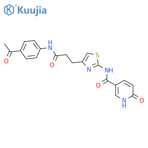 N-(4-{2-[(4-acetylphenyl)carbamoyl]ethyl}-1,3-thiazol-2-yl)-6-oxo-1,6-dihydropyridine-3-carboxamide structure