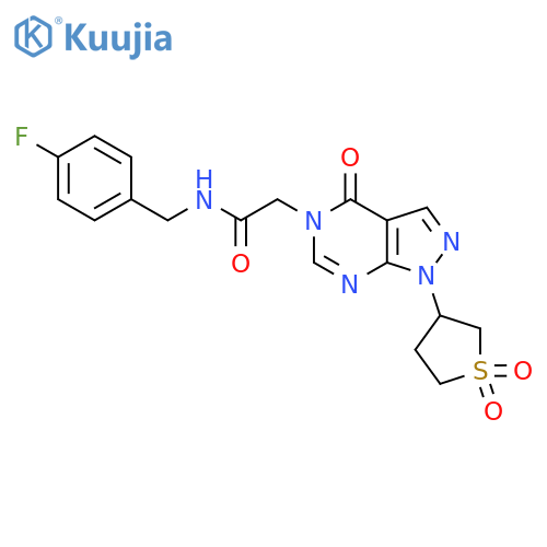 2-[1-(1,1-dioxo-1lambda6-thiolan-3-yl)-4-oxo-1H,4H,5H-pyrazolo[3,4-d]pyrimidin-5-yl]-N-[(4-fluorophenyl)methyl]acetamide structure