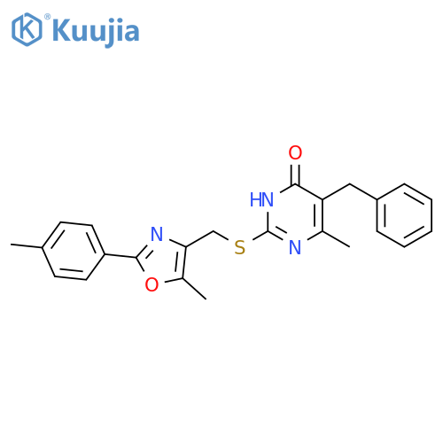 5-benzyl-6-methyl-2-({[5-methyl-2-(4-methylphenyl)-1,3-oxazol-4-yl]methyl}sulfanyl)pyrimidin-4-ol structure