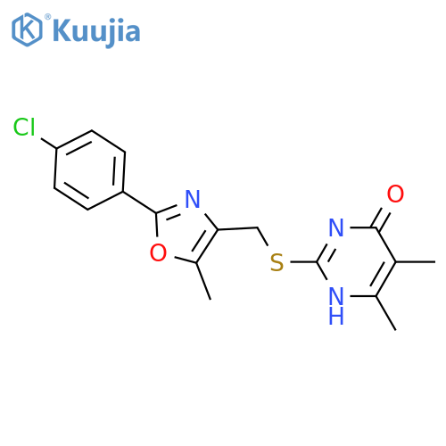 2-({[2-(4-chlorophenyl)-5-methyl-1,3-oxazol-4-yl]methyl}sulfanyl)-5,6-dimethylpyrimidin-4-ol structure