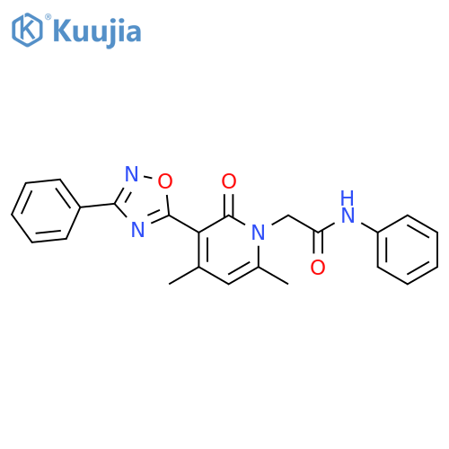 2-[4,6-dimethyl-2-oxo-3-(3-phenyl-1,2,4-oxadiazol-5-yl)-1,2-dihydropyridin-1-yl]-N-phenylacetamide structure