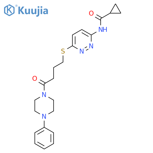 N-(6-{[4-oxo-4-(4-phenylpiperazin-1-yl)butyl]sulfanyl}pyridazin-3-yl)cyclopropanecarboxamide structure