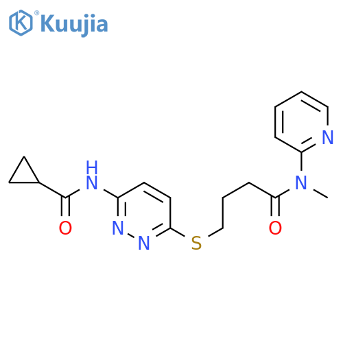 N-{6-[(3-{[(pyridin-2-yl)methyl]carbamoyl}propyl)sulfanyl]pyridazin-3-yl}cyclopropanecarboxamide structure