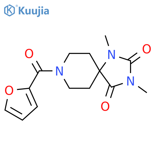 8-(furan-2-carbonyl)-1,3-dimethyl-1,3,8-triazaspiro[4.5]decane-2,4-dione structure