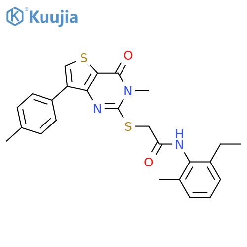 N-(2-ethyl-6-methylphenyl)-2-{[3-methyl-7-(4-methylphenyl)-4-oxo-3H,4H-thieno[3,2-d]pyrimidin-2-yl]sulfanyl}acetamide structure