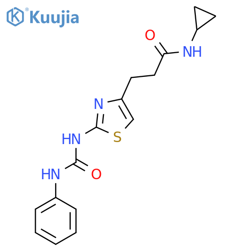 N-cyclopropyl-3-{2-[(phenylcarbamoyl)amino]-1,3-thiazol-4-yl}propanamide structure