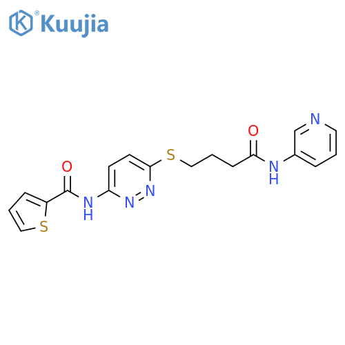 N-[6-({3-[(pyridin-3-yl)carbamoyl]propyl}sulfanyl)pyridazin-3-yl]thiophene-2-carboxamide structure