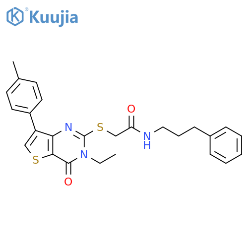 2-{[3-ethyl-7-(4-methylphenyl)-4-oxo-3H,4H-thieno[3,2-d]pyrimidin-2-yl]sulfanyl}-N-(3-phenylpropyl)acetamide structure