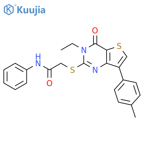 2-{[3-ethyl-7-(4-methylphenyl)-4-oxo-3H,4H-thieno[3,2-d]pyrimidin-2-yl]sulfanyl}-N-phenylacetamide structure