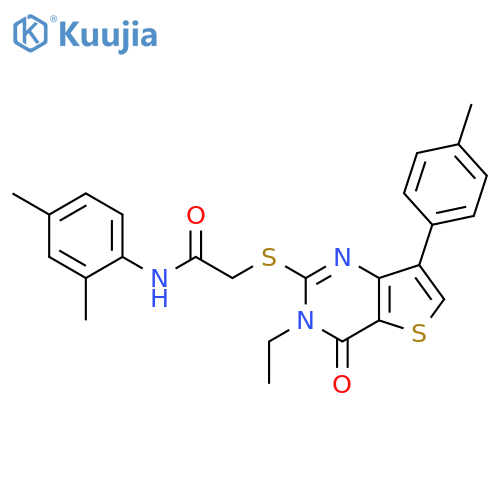 N-(2,4-dimethylphenyl)-2-{[3-ethyl-7-(4-methylphenyl)-4-oxo-3H,4H-thieno[3,2-d]pyrimidin-2-yl]sulfanyl}acetamide structure