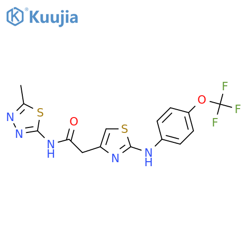 N-(5-methyl-1,3,4-thiadiazol-2-yl)-2-(2-{[4-(trifluoromethoxy)phenyl]amino}-1,3-thiazol-4-yl)acetamide structure