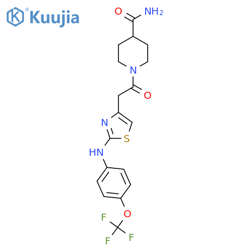 1-[2-(2-{[4-(trifluoromethoxy)phenyl]amino}-1,3-thiazol-4-yl)acetyl]piperidine-4-carboxamide structure
