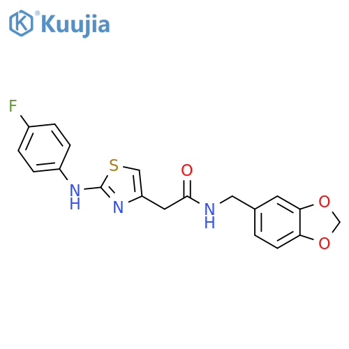 N-[(2H-1,3-benzodioxol-5-yl)methyl]-2-{2-[(4-fluorophenyl)amino]-1,3-thiazol-4-yl}acetamide structure