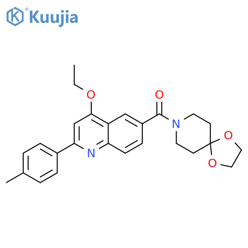 8-[4-ethoxy-2-(4-methylphenyl)quinoline-6-carbonyl]-1,4-dioxa-8-azaspiro[4.5]decane structure