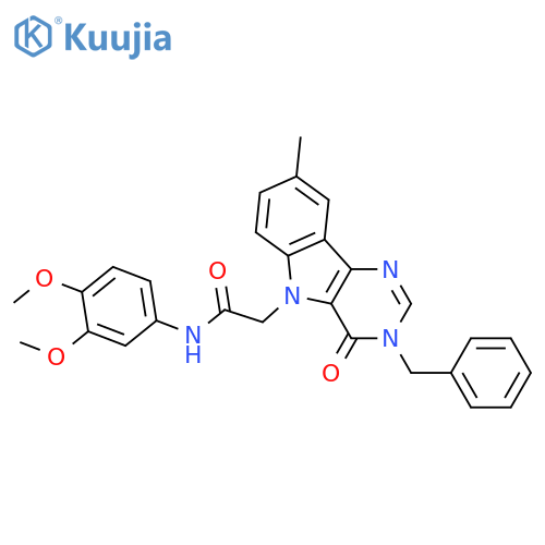 2-{3-benzyl-8-methyl-4-oxo-3H,4H,5H-pyrimido[5,4-b]indol-5-yl}-N-(3,4-dimethoxyphenyl)acetamide structure