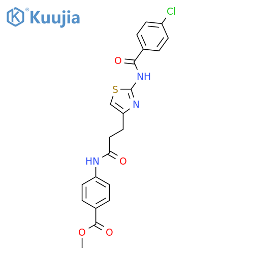 methyl 4-{3-[2-(4-chlorobenzamido)-1,3-thiazol-4-yl]propanamido}benzoate structure
