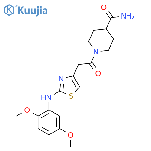 1-(2-{2-[(2,5-dimethoxyphenyl)amino]-1,3-thiazol-4-yl}acetyl)piperidine-4-carboxamide structure