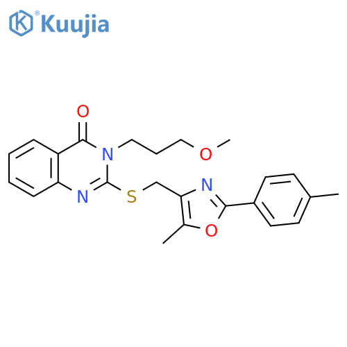 3-(3-methoxypropyl)-2-({[5-methyl-2-(4-methylphenyl)-1,3-oxazol-4-yl]methyl}sulfanyl)-3,4-dihydroquinazolin-4-one structure