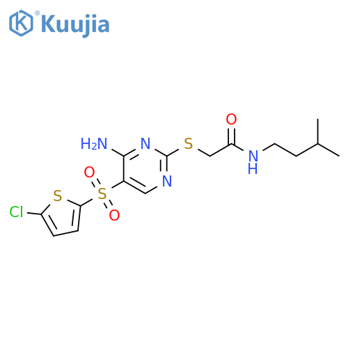 2-({4-amino-5-[(5-chlorothiophen-2-yl)sulfonyl]pyrimidin-2-yl}sulfanyl)-N-(3-methylbutyl)acetamide structure