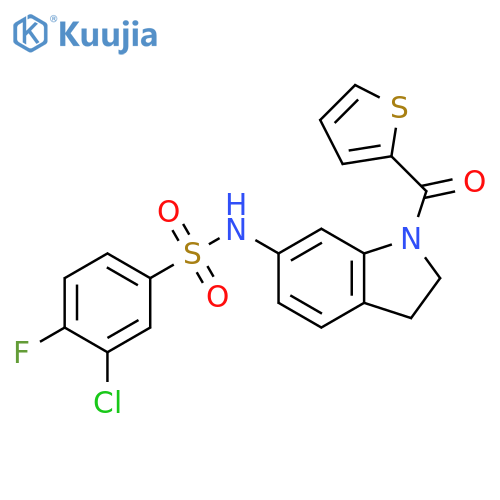 3-chloro-4-fluoro-N-[1-(thiophene-2-carbonyl)-2,3-dihydro-1H-indol-6-yl]benzene-1-sulfonamide structure