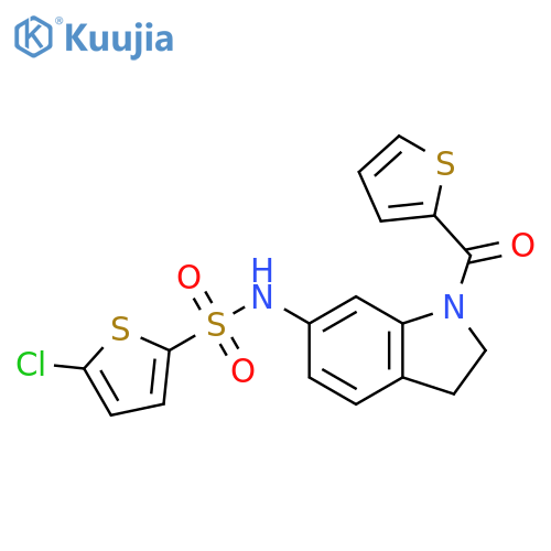5-chloro-N-[1-(thiophene-2-carbonyl)-2,3-dihydro-1H-indol-6-yl]thiophene-2-sulfonamide structure