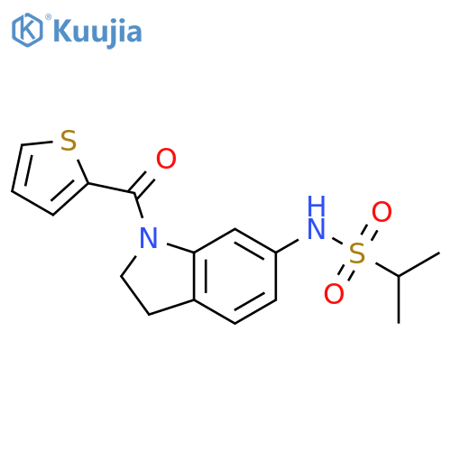 N-[1-(thiophene-2-carbonyl)-2,3-dihydro-1H-indol-6-yl]propane-2-sulfonamide structure
