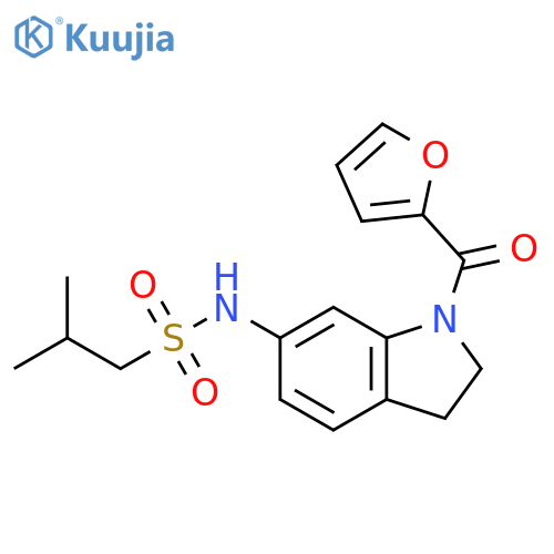 N-[1-(furan-2-carbonyl)-2,3-dihydro-1H-indol-6-yl]-2-methylpropane-1-sulfonamide structure