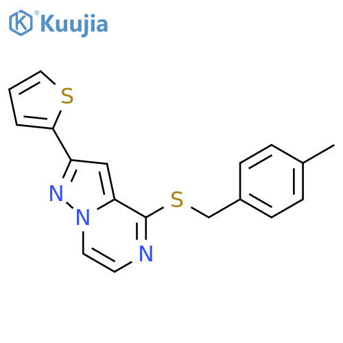 4-{[(4-methylphenyl)methyl]sulfanyl}-2-(thiophen-2-yl)pyrazolo[1,5-a]pyrazine structure