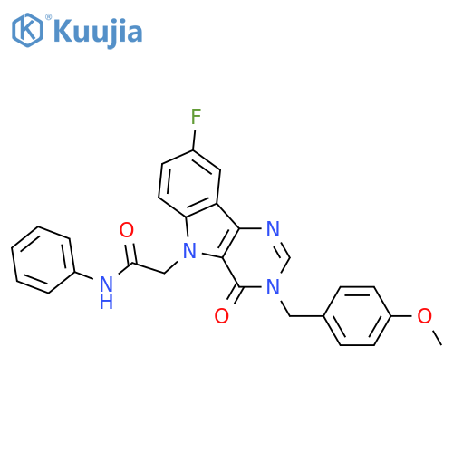 2-{8-fluoro-3-[(4-methoxyphenyl)methyl]-4-oxo-3H,4H,5H-pyrimido[5,4-b]indol-5-yl}-N-phenylacetamide structure