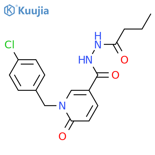 N'-butanoyl-1-[(4-chlorophenyl)methyl]-6-oxo-1,6-dihydropyridine-3-carbohydrazide structure