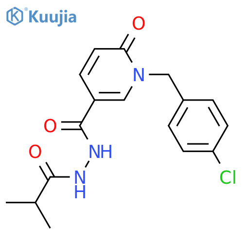 1-[(4-chlorophenyl)methyl]-N'-(2-methylpropanoyl)-6-oxo-1,6-dihydropyridine-3-carbohydrazide structure
